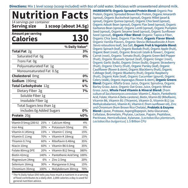 Raw Organic Meal Shake & Meal Replacement Vanilla Powder