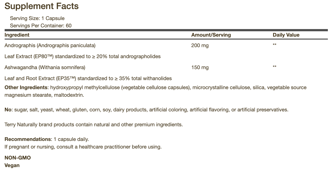 Andrographis and Ashwagandha 60 Capsules